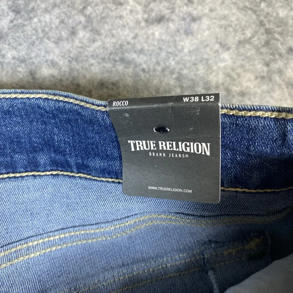 NWT True Religion Rocco Relaxed Skinny Jeans Mens 38x32 Blue Straight Leg Denim‎